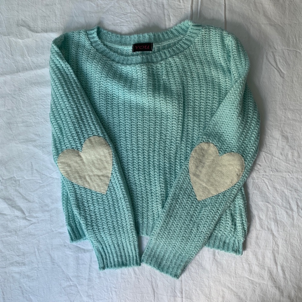 LF stores YOU light sweater w/ heart elbow pads